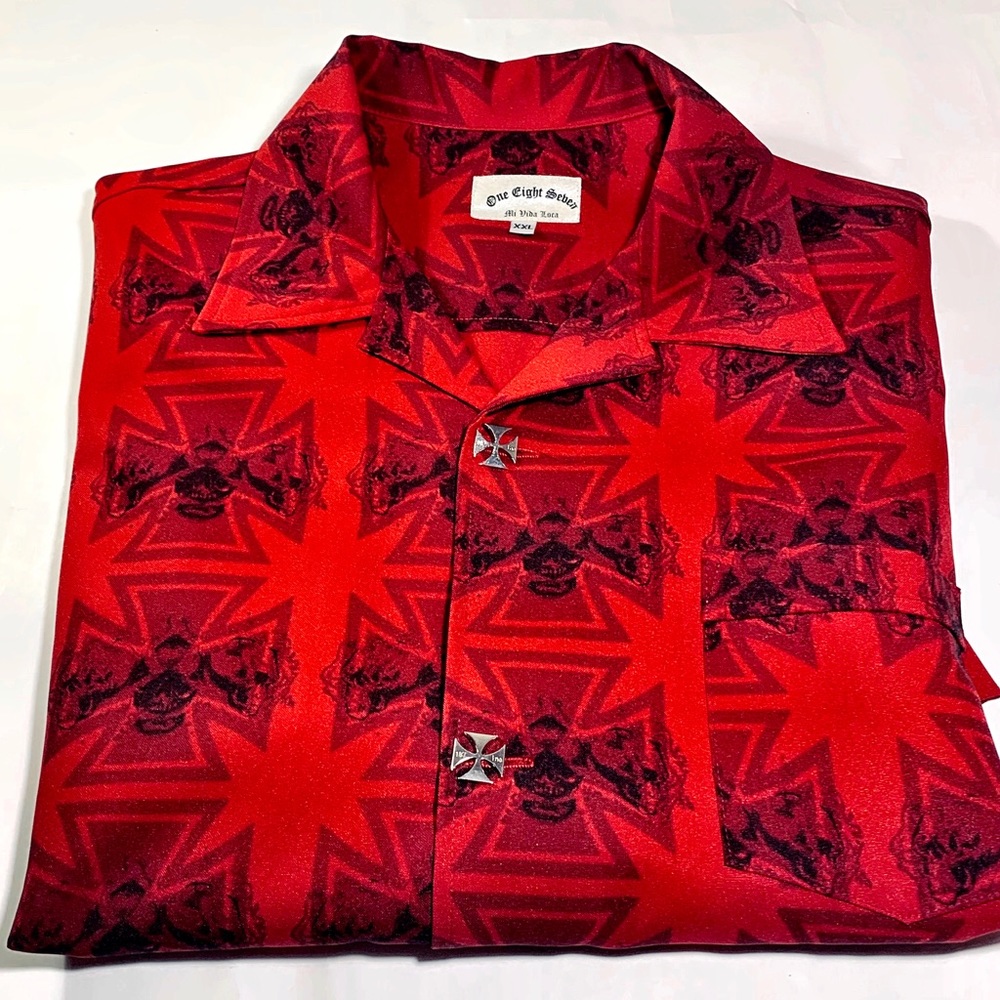 Men’s XXL Button Up Iron Cross Red Shirt